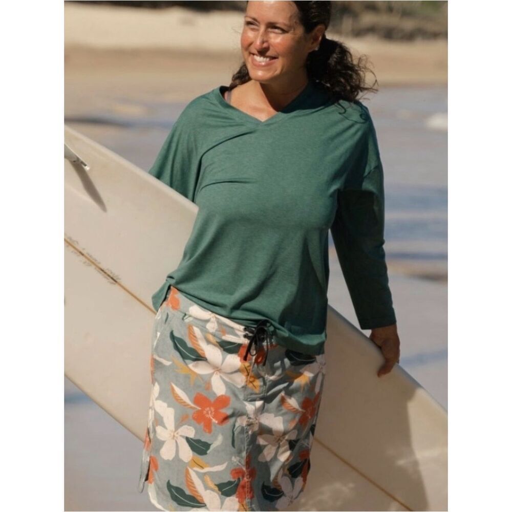 Rip Skirt jasper v-neck drop shoulder long sleeve green top women’s L beach - Picture 5 of 6